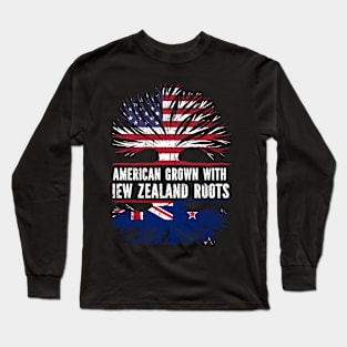 American Grown with New Zealand Roots USA Flag Long Sleeve T-Shirt